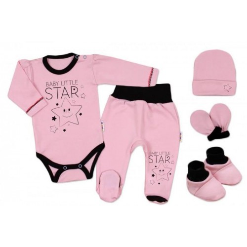 Baby Nellys 5-ti dílná soupravička do porodnice Baby Little Star - růžová, vel. 62, K19, 62 (2-3m)