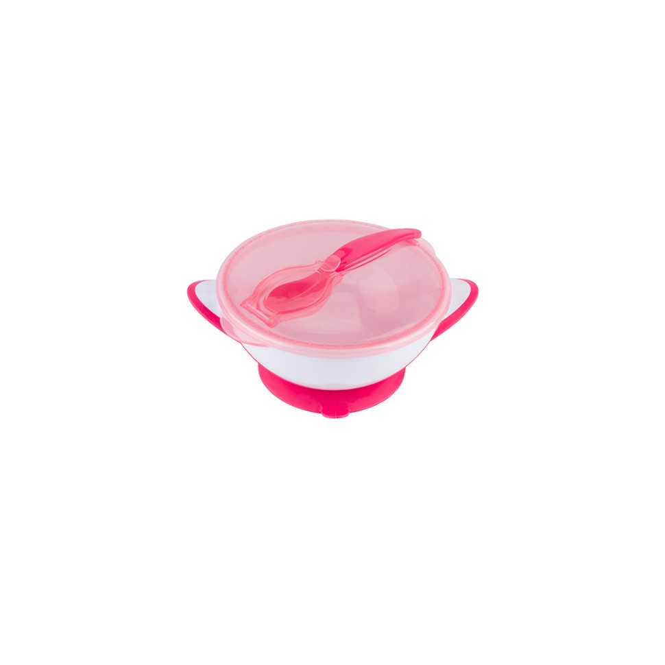 BabyOno Uzaviratelná miska s přísavkou a lžičkou - růžová
