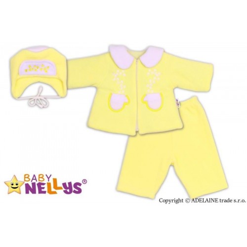 Kabátek, čepička a kalhoty Baby Nellys ® - krémově žlutá, vel. 74, 74 (6-9m)