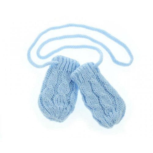 BABY NELLYS Zimní pletené  kojenecké rukavičky se vzorem - sv. modré, 12cm rukavičky