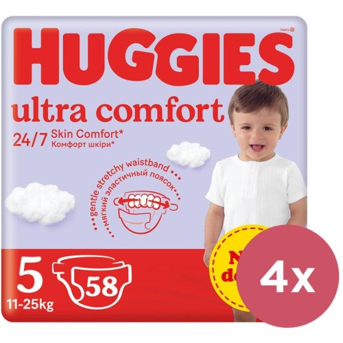 4x HUGGIES® Pleny jednorázové Ultra Comfort Mega 5 (11-25 kg) 58 ks